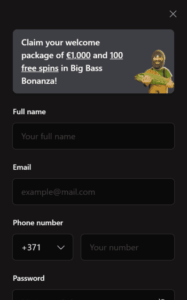 betninja casino reg screenshot