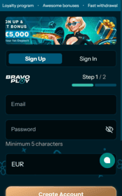 bravoplay casino reg screenshot