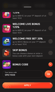 Iris Casino Bonus code Screen