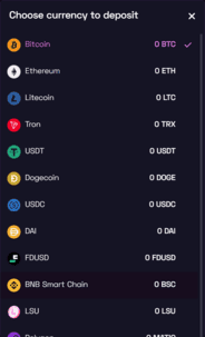 Lussurio Casino Crypto Deposit Screen
