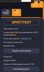 Sloto Tribe Casino NDB Screen