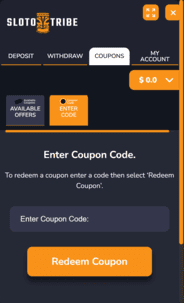 Sloto Tribe Casino Promo Code Screen