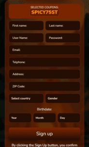 Sloto Tribe Casino Reg Screen