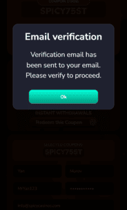 Sloto Tribe Casino verification Screen