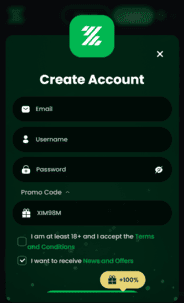 ZunaBet Casino Reg Screen