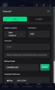BetFourU Casino promo code screenshot