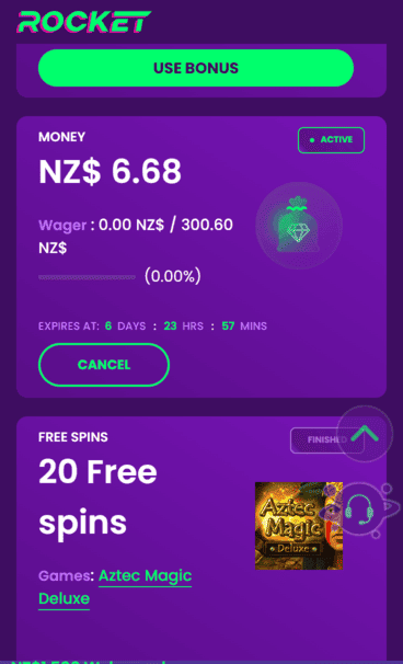 casinorocket bonus win screenshot