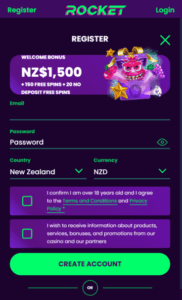 casinorocket registration screenshot
