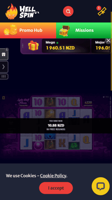 HellSpin Casino Winnings Screen 