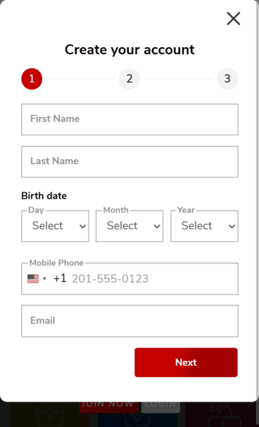 Jackspay casino registration screenshot