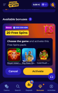 morospin casino bonus screenshot
