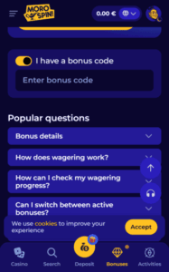 morospin casino code screenshot
