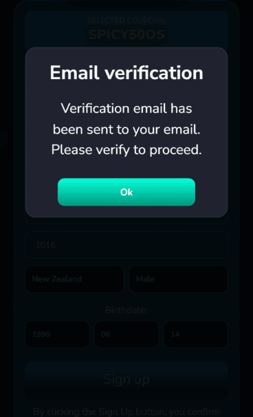 Orca Spins Casino verification screenshot