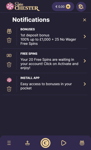Spinchester Casino bonuses screenshot