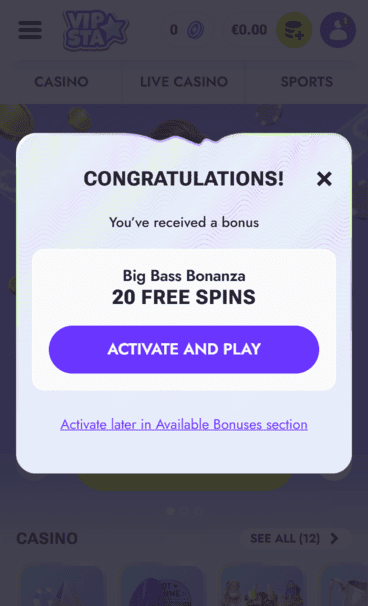 Vipsta Casino ndb screenshot