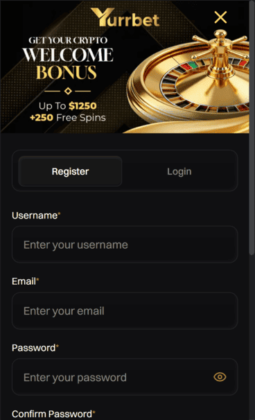 yurrbet_casino_registration_screen Yurrbet Casino Registration Screenshot