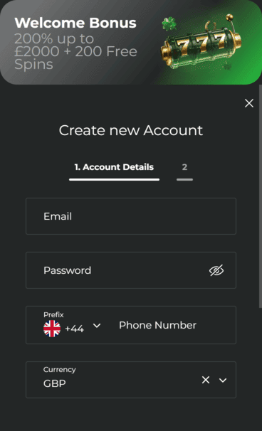 Cleanwins Casino Registration Screenshot