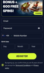 BetBeast Casino Registration Scrteenshot
