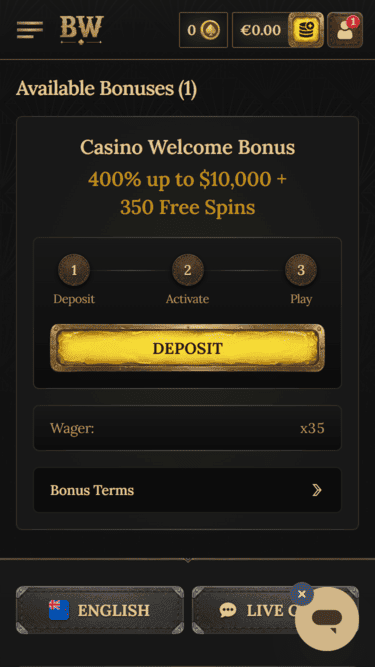 BetWest Casino Bonus