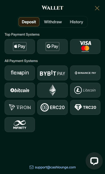 CashLounge Casino Deposit Screenshot