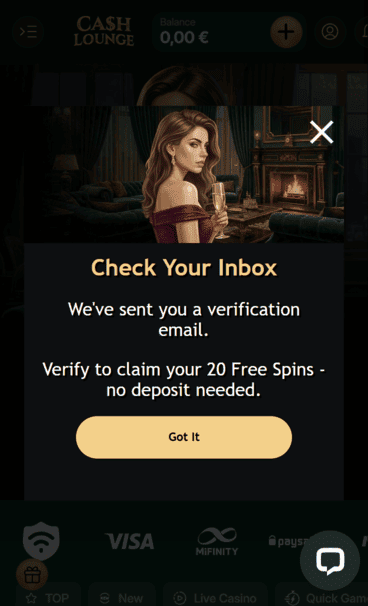 CashLounge Casino email screenshot