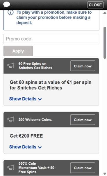 Coinbets777 Casino ndb screenshot