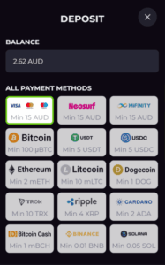 drakaris casino deposit screenhsot