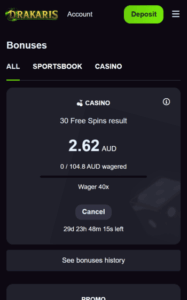 drakaris casino wager screenshot