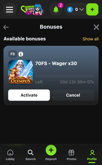 gamespot casino bonus screenshot