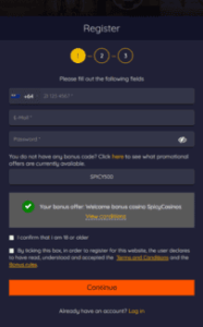 HornetBet Casino Registration Screenshot