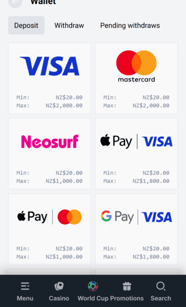 LuckLeopard Casino deposit screenshot