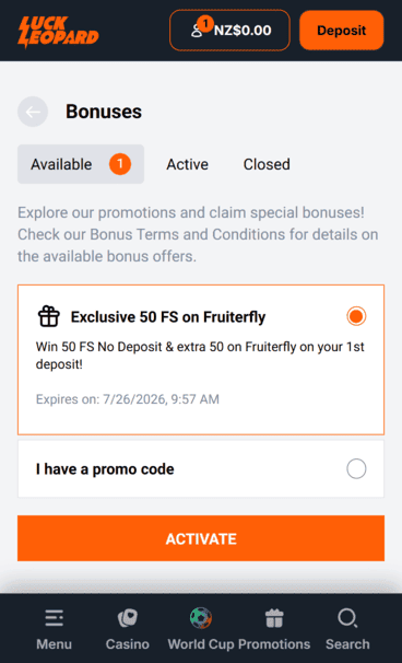 LuckLeopard Casino NDB Screenshot