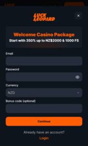 LuckLeopard Casino Registration Screenshot