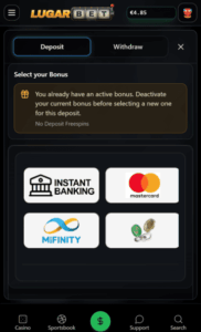 LugarBet Casino deposit screenshot