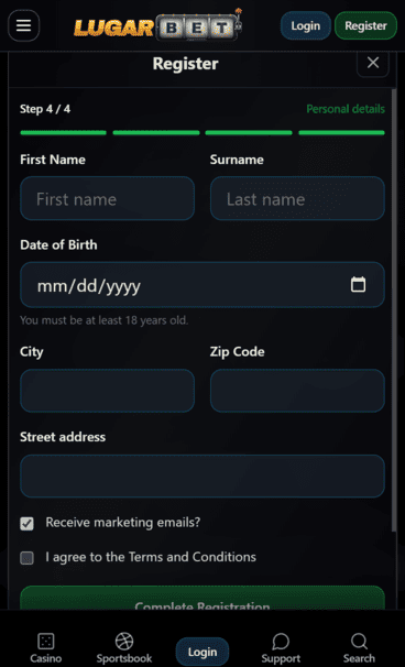 Lugarbet Casino profile code screenshot