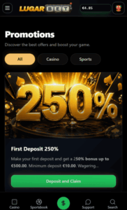 LugarBet Casino welcome bonus screenshot