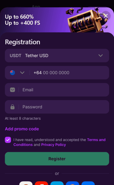 Mellstroy Casino Registration Screenshot