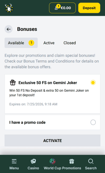 SpinStag Casino Freespins Screenshot