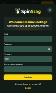 Spinstag Casino registration screenshot