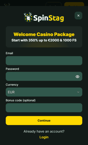 Spinstag Casino registration screenshot