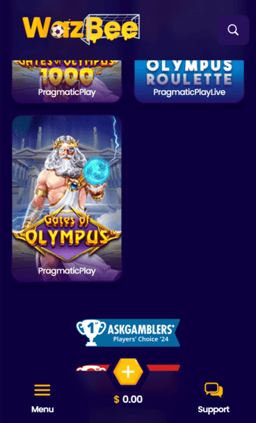 Wazbee Casino game screenshot