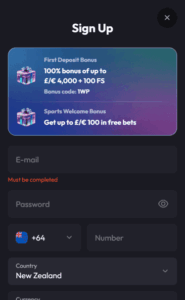 WinPlace Casino Registration screenshot
