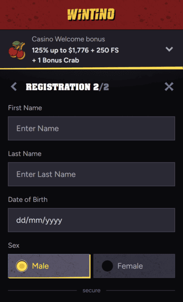 Wintino Casino profile Screenshot