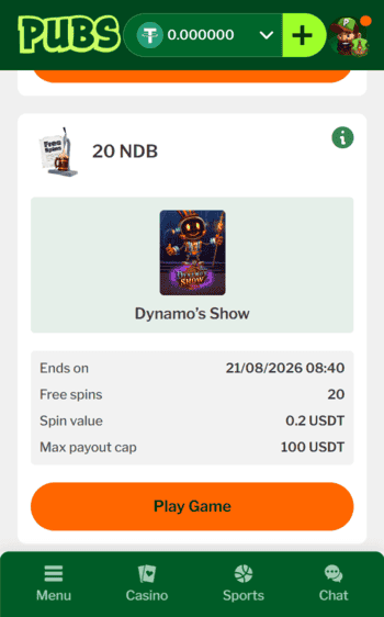 pubs casino bonus screenshot