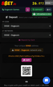 8Bet Casino crypto deposit screenshot