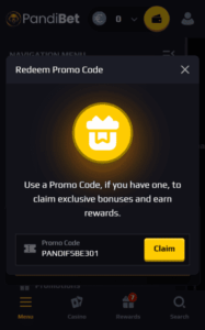 pandibet casino code screenshot