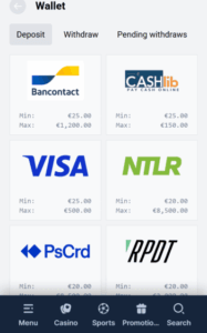 rcasino banking screenshot