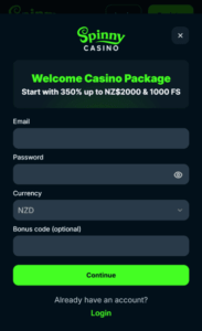 spinnycasino_signup_screenshot SpinnyCasino sign up screenshot