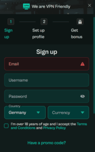 spinzen casino reg screenshot