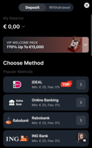 tweedbet casino banking screenshot